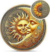 Sunflower Blessing Sobriety Coin with sun and moon design, inspirational recovery affirmation, double-sided AA medallion with sunflower and grateful message, iron-plated copper, portable sobriety token.
